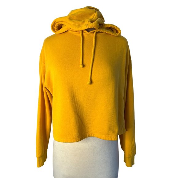 Divided H & M Hoodie Women's M Yellow Cropped Long Sleeve Stretch Solid flaw - Picture 1 of 13